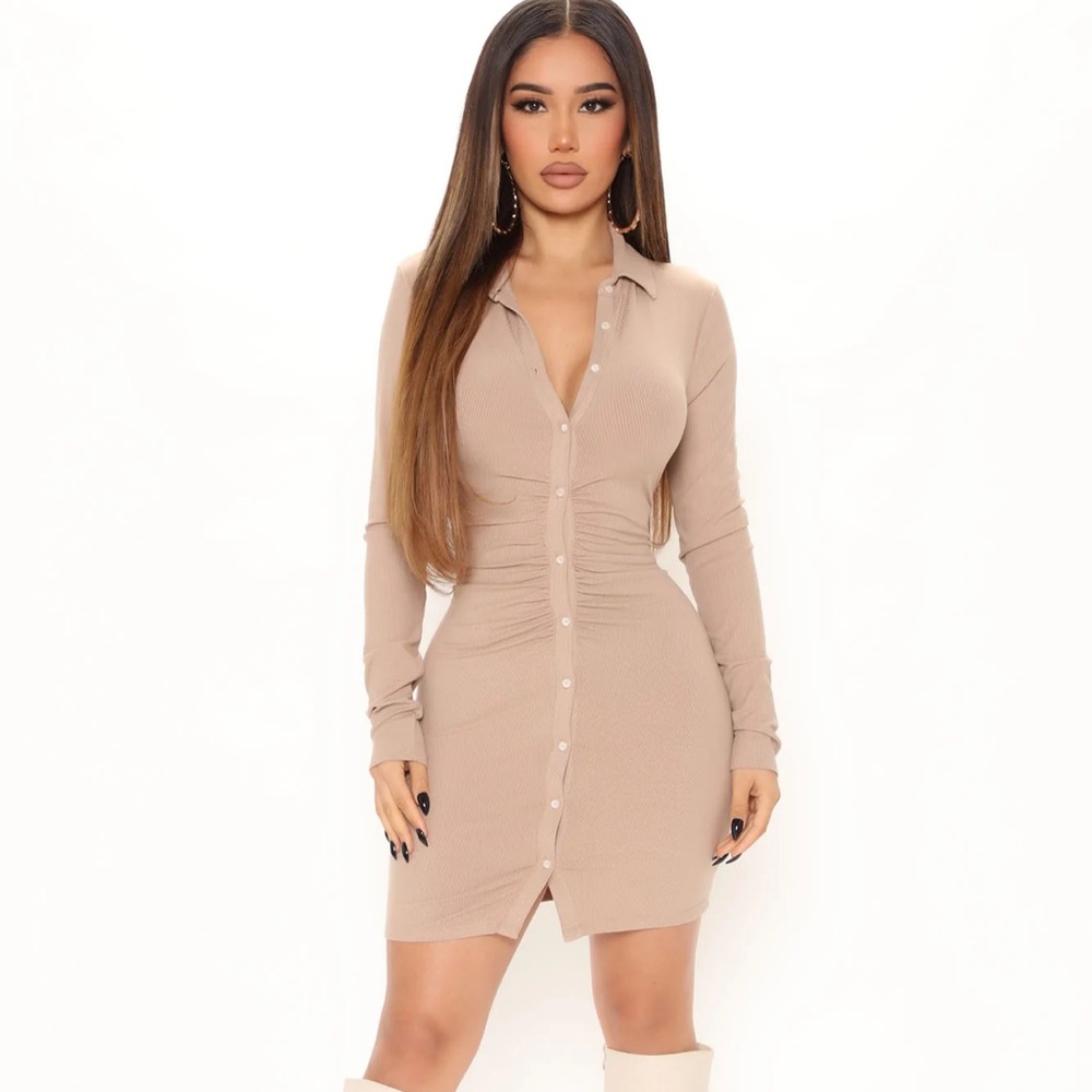 Fashion Nova Nicole Ribbed Shirt Dress